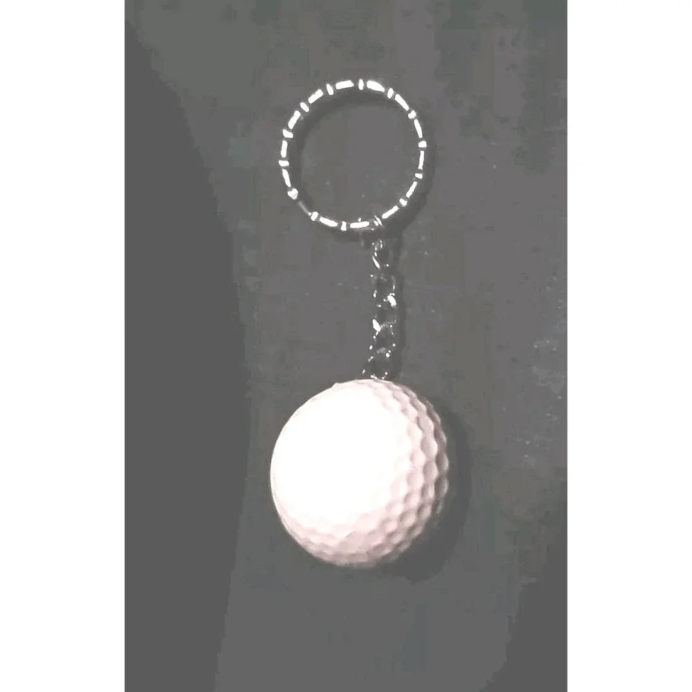 Vintage White Golf Ball Keychain Keyring Silver chain golfer mini ball